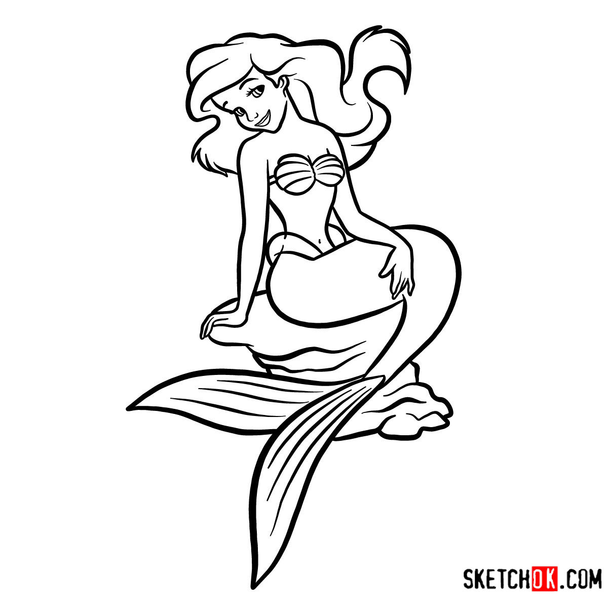 1200x1200 How To Draw Ariel Sitting On A Stone The Little Mermaid - Ariel Drawing