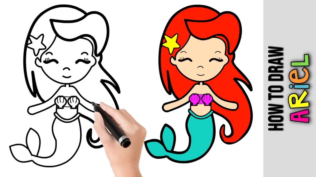 1280x720 How To Draw Ariel The Little Mermaid Easy Drawings Tutorial - Ariel Drawing Easy