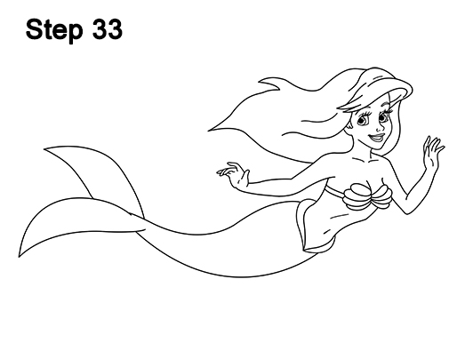 523x404 How To Draw Ariel From The Little Mermaid - Ariel Drawing Easy