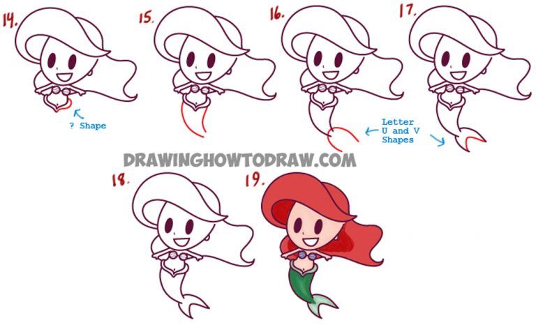 768x466 How To Draw Cute Baby Kawaii Chibi Ariel From Disney's The Little - Ariel Drawing Easy