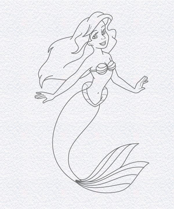 600x720 How To Draw The Little Mermaid - Ariel The Little Mermaid Drawing