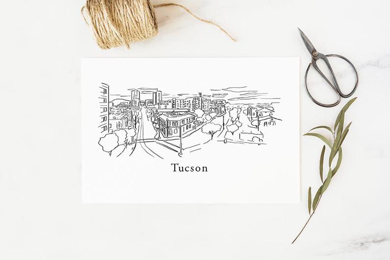 794x530 tucson skyline print wall art cityscape drawing arizona etsy - Arizona Drawing