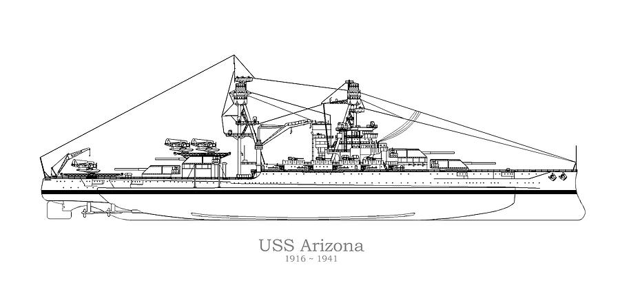 900x427 uss arizona ship plans drawing - Arizona Drawing