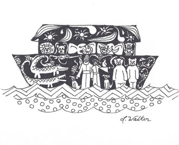 570x463 baby room art noah's ark drawing zen tangle art etsy - Ark Drawing