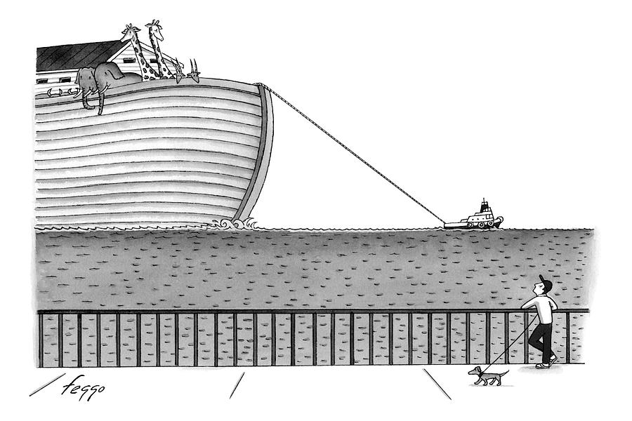 900x600 a tugboat tows noah's ark across the ocean a man drawing - Ark Drawing