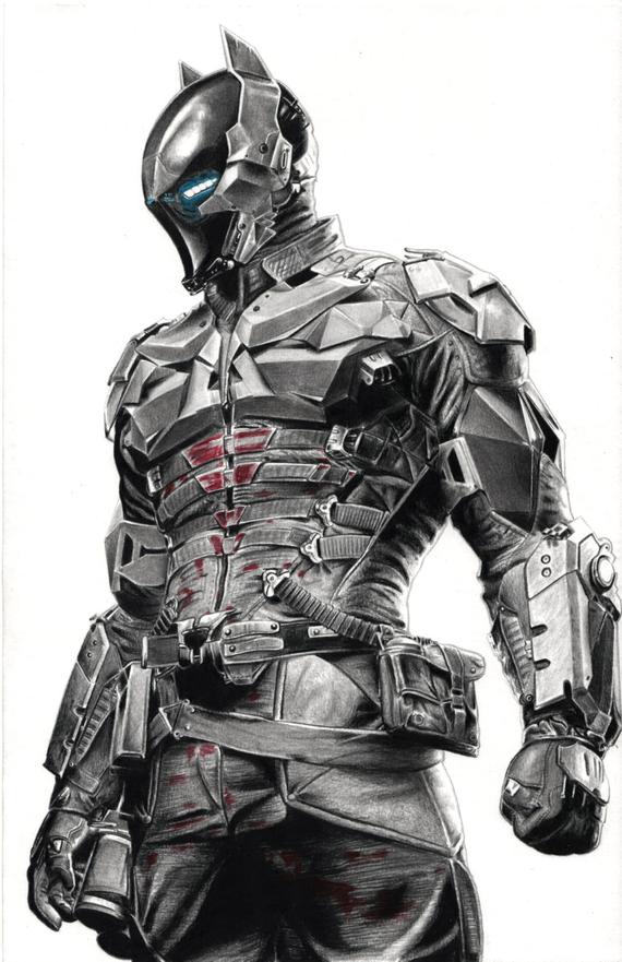 570x881 Arkham Knight Pencil Drawing Batman Game Xbox Dark Print Etsy - Arkham Knight Drawing