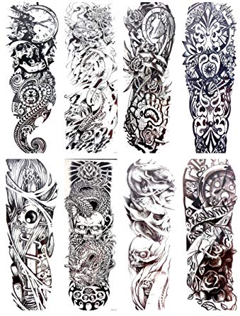 339x445 Sheets Koi Fish Flower Skull Fake Tattoo Extra Long - Arm Tattoo Drawing