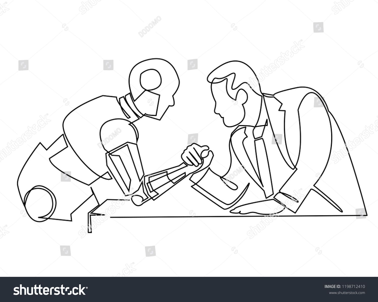 1500x1200 Continuous Line Drawing Of Man Vs Robot Arm Wrestling Fight - Arm Wrestling Drawing