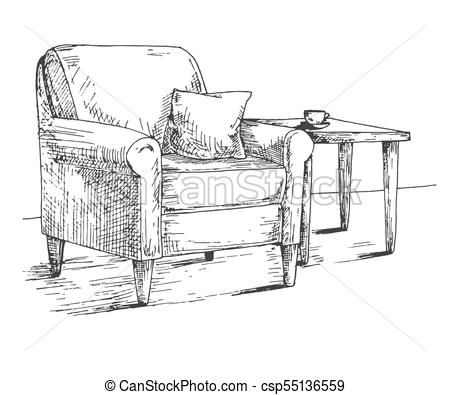 450x395 armchair, coffee table hand drawn vector illustration of a sketch - Armchair Drawing