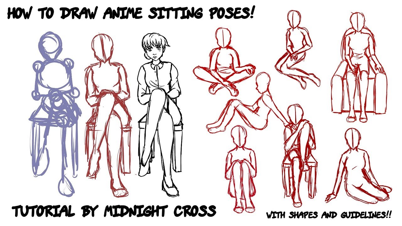 1280x720 how to draw anime sitting poses with guidelines - Arms Crossed Dra...