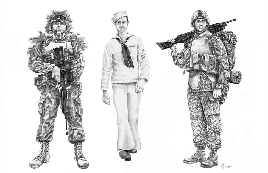 900x582 Army Navy Marines Drawing - Army Drawing