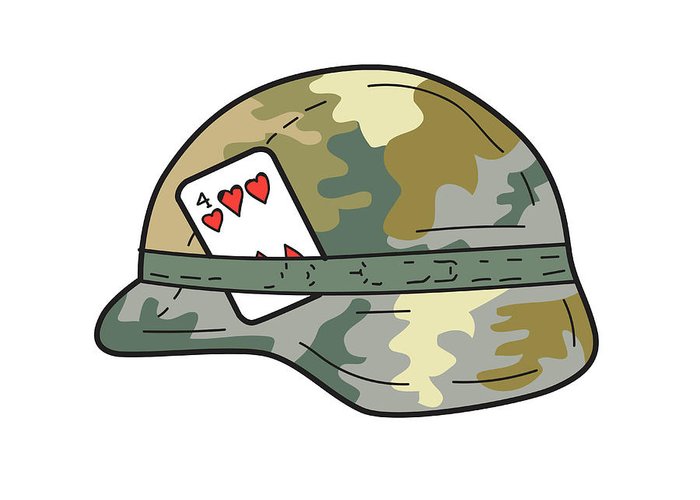 700x500 Us Army Helmet Of Hearts Playing Card Drawing Greeting Card - Army Hat Drawing