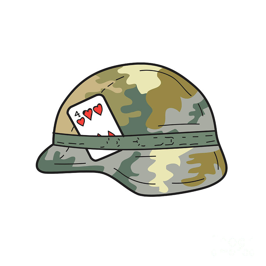 900x900 Us Army Helmet Of Hearts Playing Card Drawing Digital Art - Army Helmet Drawing