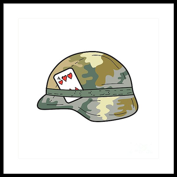 600x600 Us Army Helmet Of Hearts Playing Card Drawing Framed Print - Army Helmet Drawing