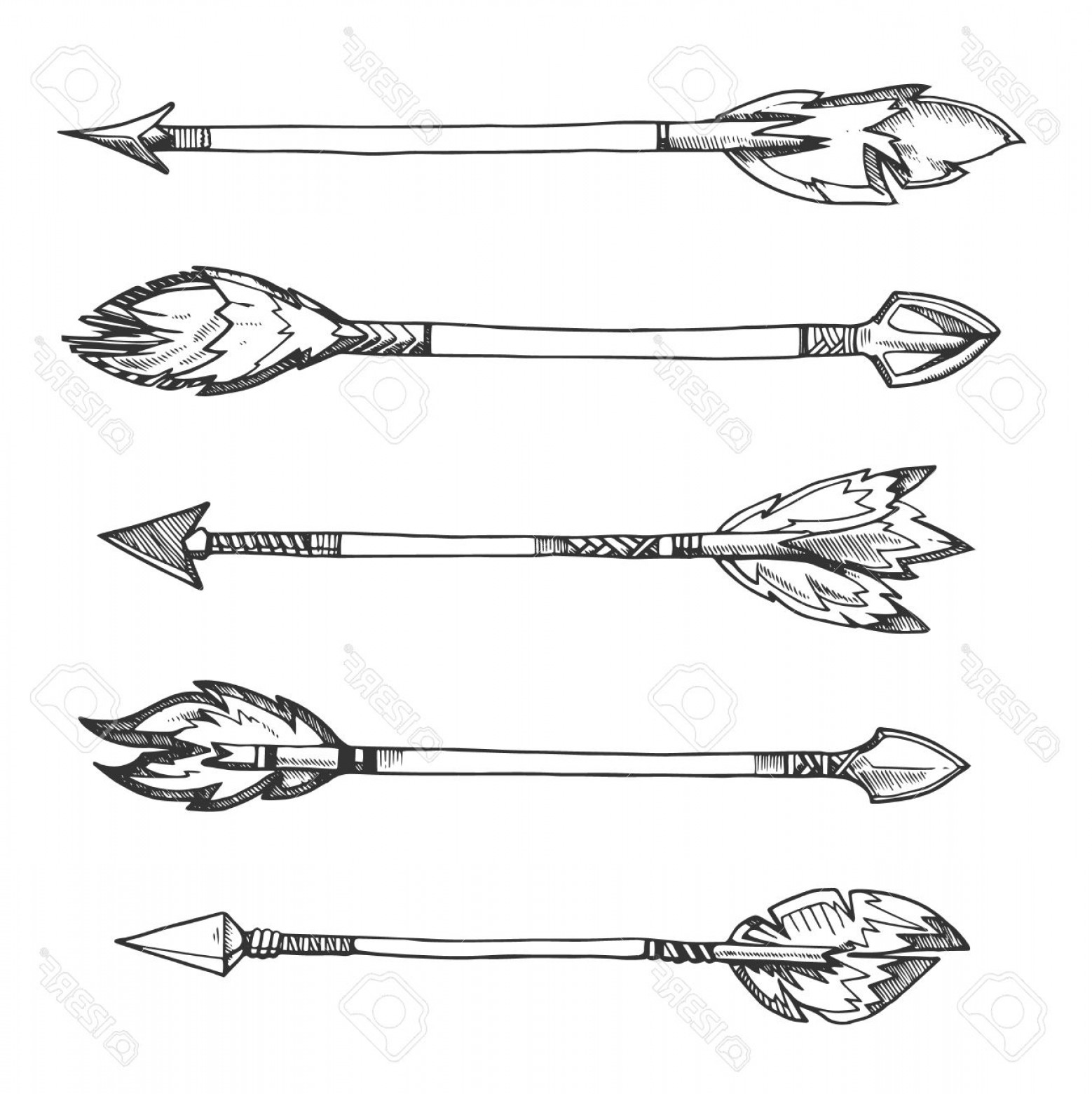 1558x1560 Photostock Vector Tribal Indian Arrows Vector Hand Drawn - Arrow Drawing Images