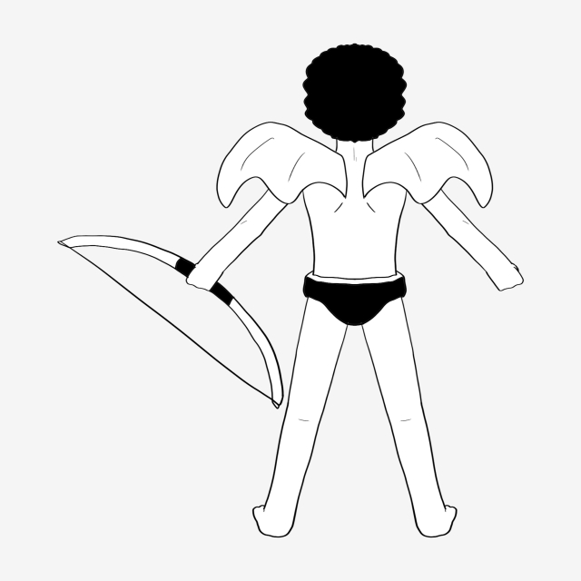 640x640 Line Drawing Cupid Full Body Back White Wings Black Bow And Arrow - Arrow Line Drawing