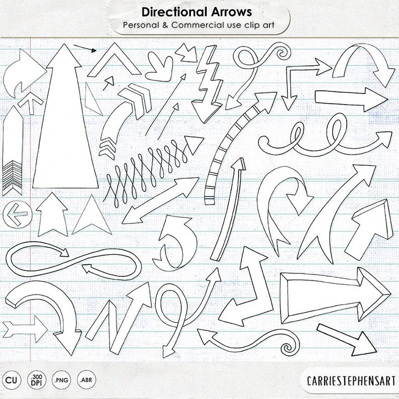 794x794 Arrow Doodle Clipart Hand Drawn Arrows Line Art Black Fill Etsy - Arrow Line Drawing