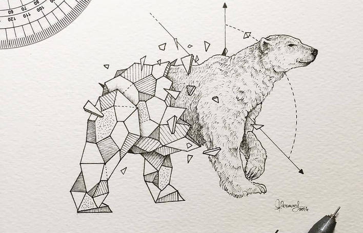 708x456 Lovely Half Geometrical Drawings Of Wild Animals Fubiz Media - Art Animals Drawing
