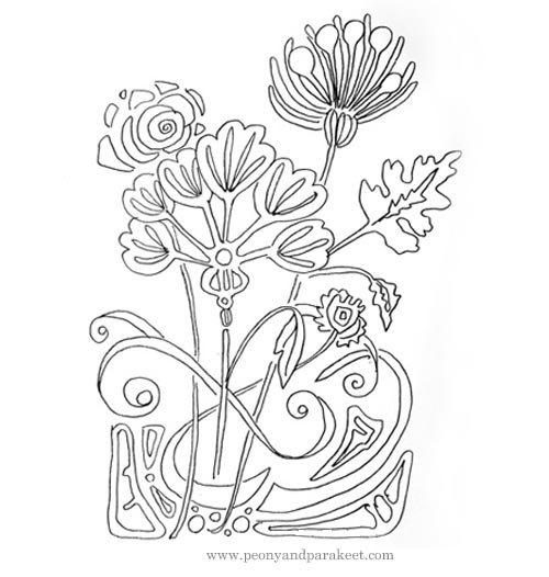 500x526 Drawing In Art Nouveau Style, Art Nouveau Drawing - Art Deco Drawings