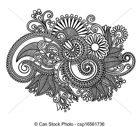 450x411 Hand Draw Line Art Ornate Flower Design Ukrainian Traditional Style - Art Design Drawing