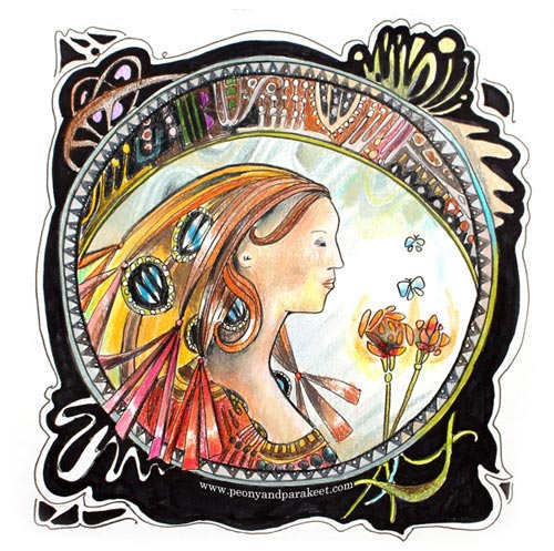 500x497 Drawing In Art Nouveau Style, Art Nouveau Drawing - Art Nouveau Drawings