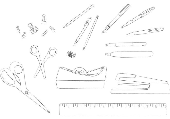 700x490 desk accessories line drawing vectors - Art Supplies Drawing