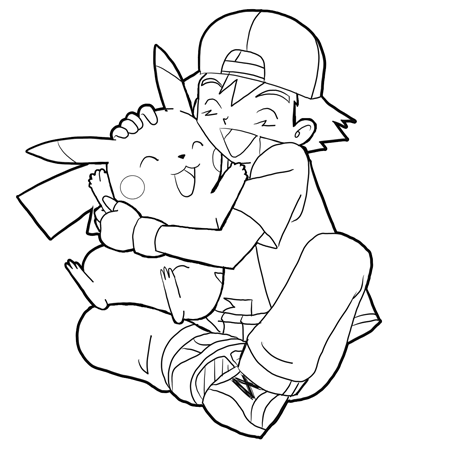 450x450 how to draw ash hugging pikachu with easy steps drawing tutorial - Ash And Pikachu Drawing