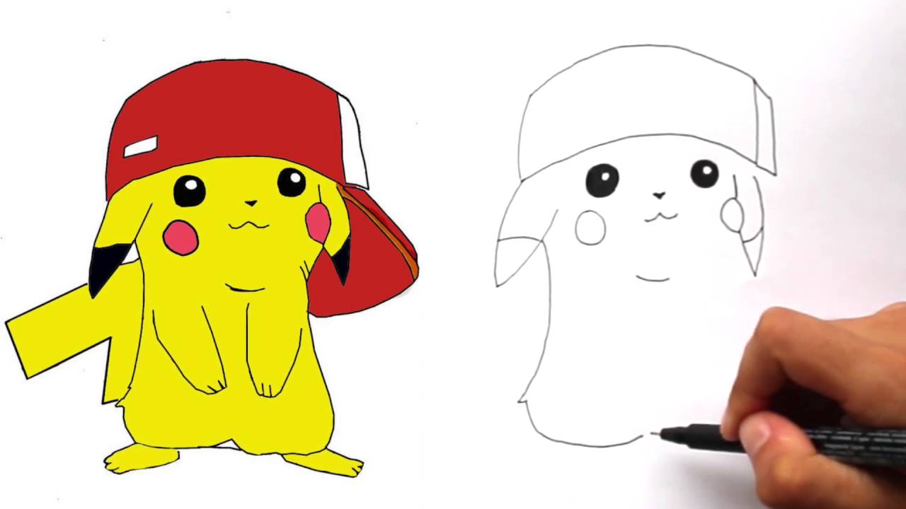 1280x720 how to draw pikachu with ash's hat step - Ash And Pikachu Drawing