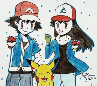 320x284 A Contest Entry For Her Oc, Clarisse Together - Ash And Pikachu Drawing