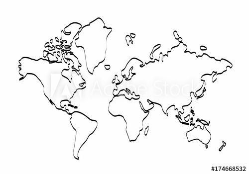500x350 world map outline graphic freehand drawing on white background - Asia Drawing