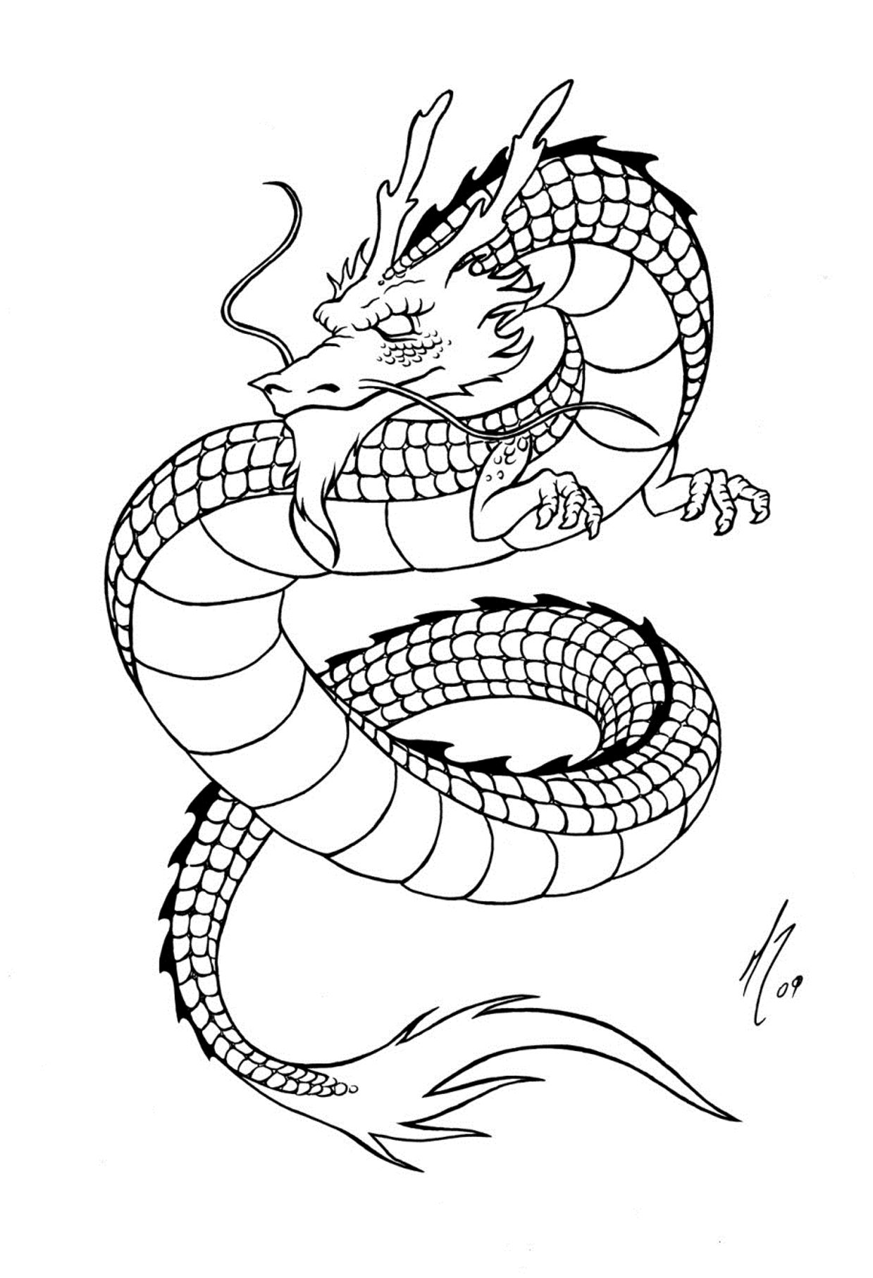 1239x1814 Coloring Pages Dragon Asiantion Dragons Adult Coloring Pages - Asian Dragon Drawing