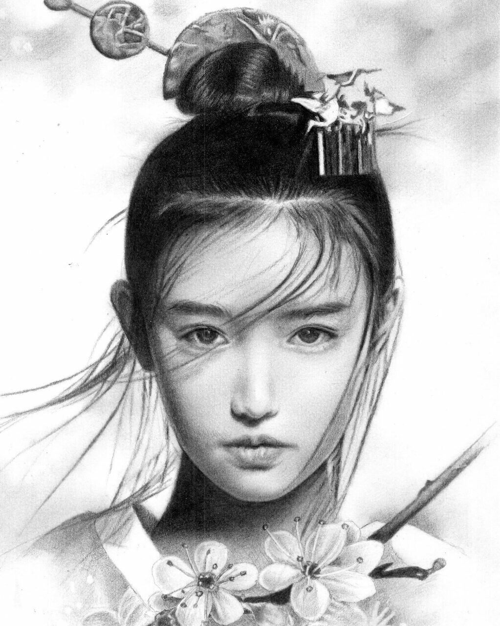 1023x1280 Asian Girl, Cute Girl, Drawing Portrait, Pencill On Paper - Asian Drawings