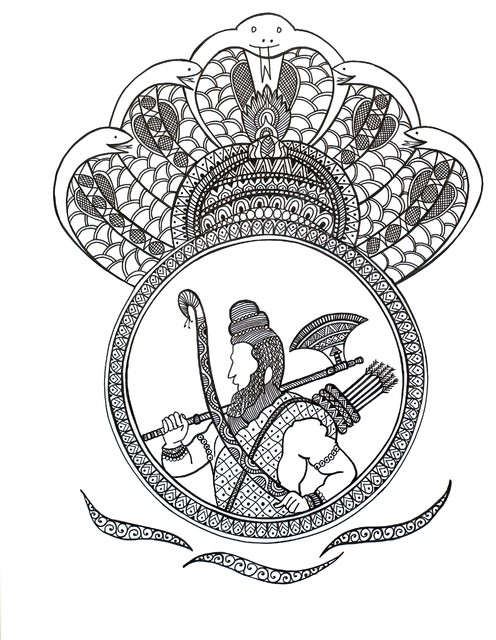 496x640 Incarnation Of Lord Vishnu Parashurama Original Art - Asian Drawings