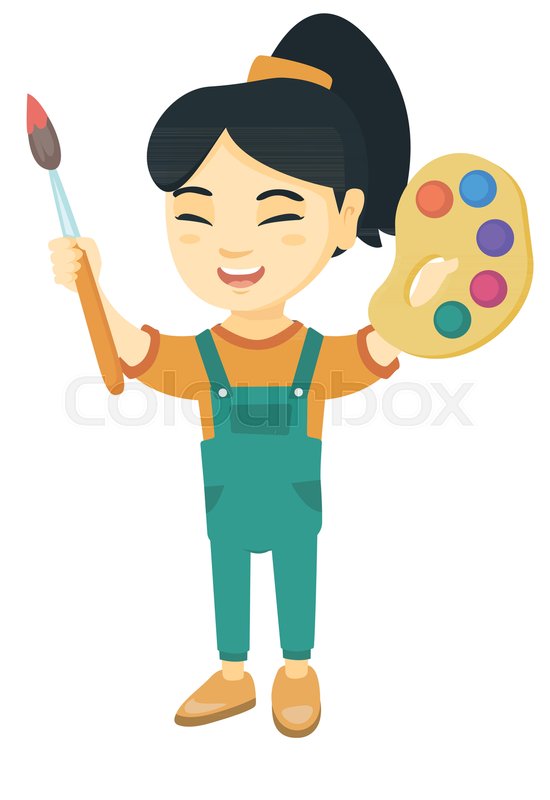 550x800 Smiling Asian Girl Drawing With Stock Vector Colourbox - Asian Girl Drawing