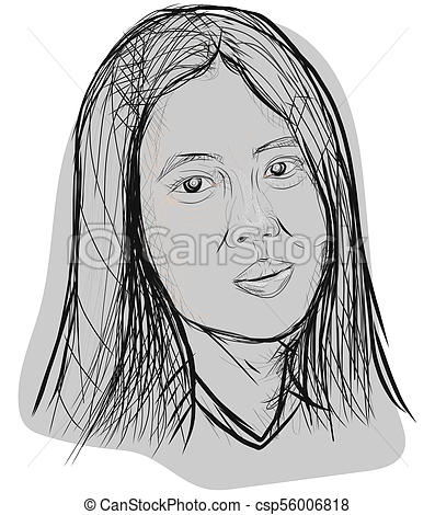 397x470 Hand Drawn Of Asian Woman Face - Asian Woman Drawing