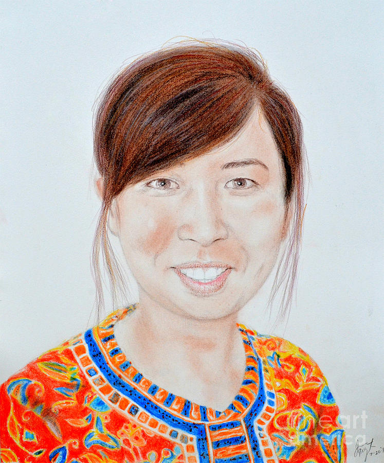 747x900 Lovely Young Asian Woman Smiling Drawing - Asian Woman Drawing
