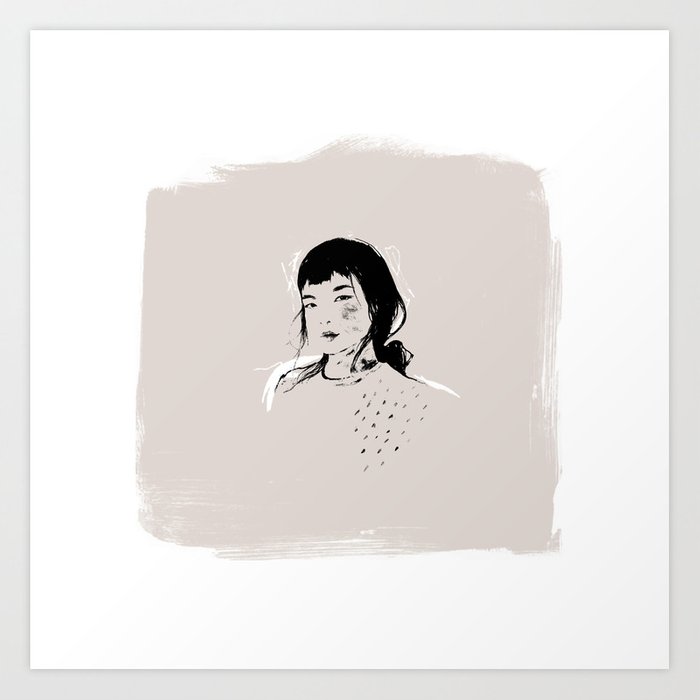 700x700 Modern Pencil Drawing Fine Art Portrait Asian Woman Art Print - Asian Woman Drawing