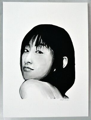 305x400 Original Mixed Media Art Drawing Of Asian Japanese Woman Signed F - Asian Woman Drawing