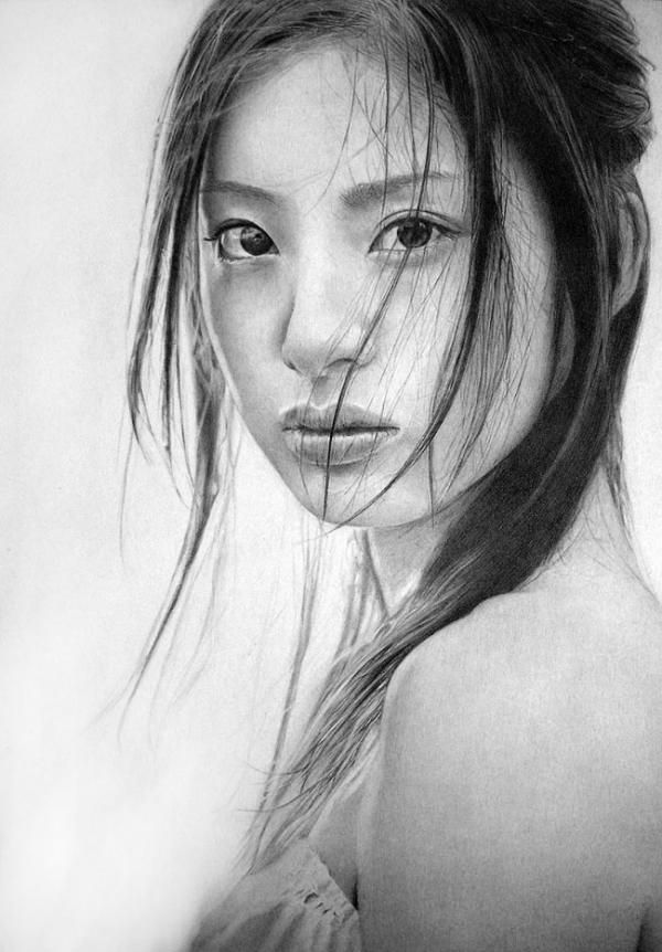 600x862 Pencil Drawings - Asian Woman Drawing