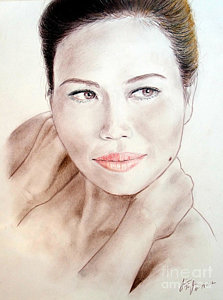 223x300 Attractive Asian Woman With Her Hair Pulled Back Drawing - Asian Woman Drawing