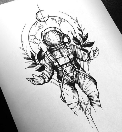 500x542 Image About Art In Drawings - Astronaut Drawing
