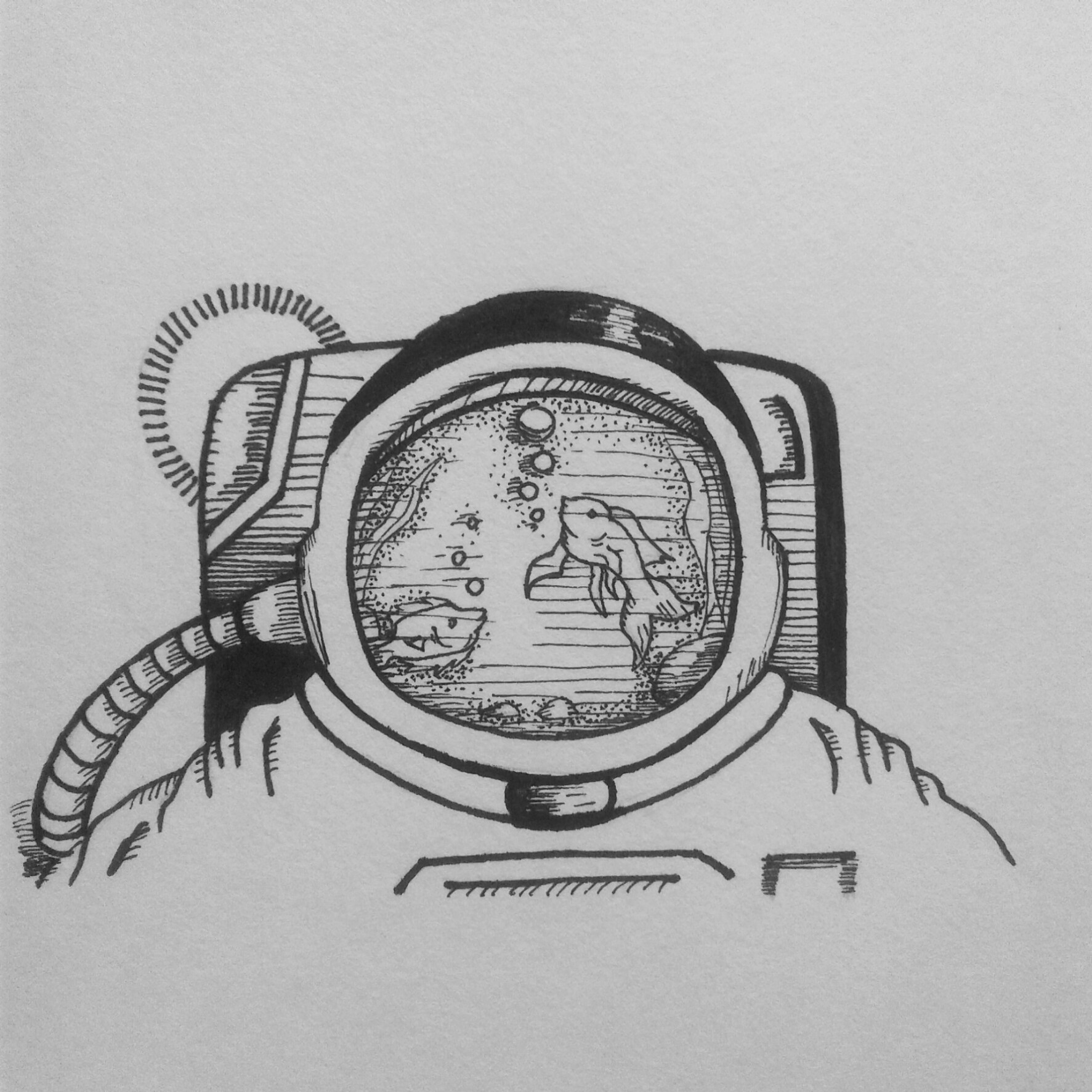 1773x1773 Astronauta Astronaut Drawing Fishes Pointillism Ink Spa - Astronaut Drawing