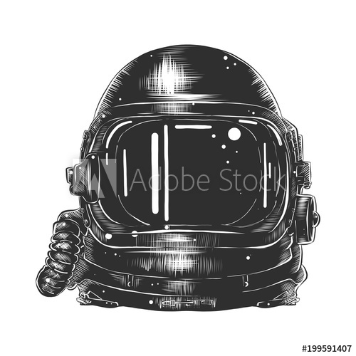 500x500 Vector Engraved Style Illustration For Posters, Decoration - Astronaut Helmet Drawing