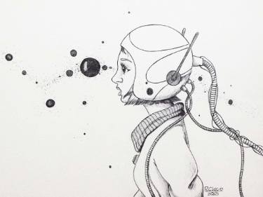 375x281 Astronaut Girl Drawing - Astronaut Line Drawing
