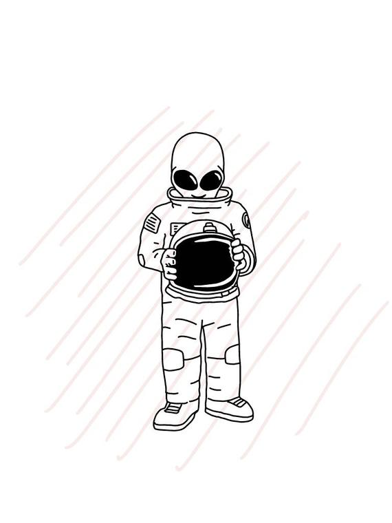 570x760 Astronaut With An Alien Inside Hand Drawing Svgjpg Etsy - Astronaut Line Drawing