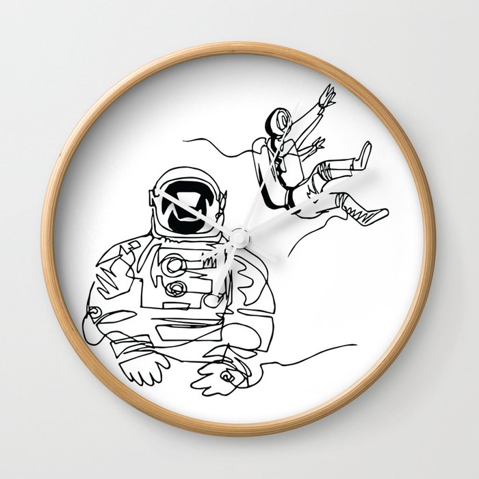 700x700 astronauts in space, continuous line drawing wall clock - Astronaut Line Drawing