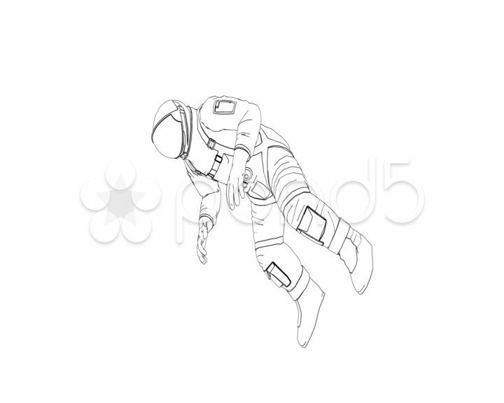 720x576 Weightless Tumbling Astronaut Line Art With Alpha Pal Clip - Astronaut Line Drawing