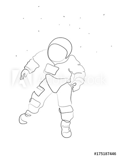 375x500 a simple, minimal line drawing with an astronaut in space floating - Astronaut Line Drawing