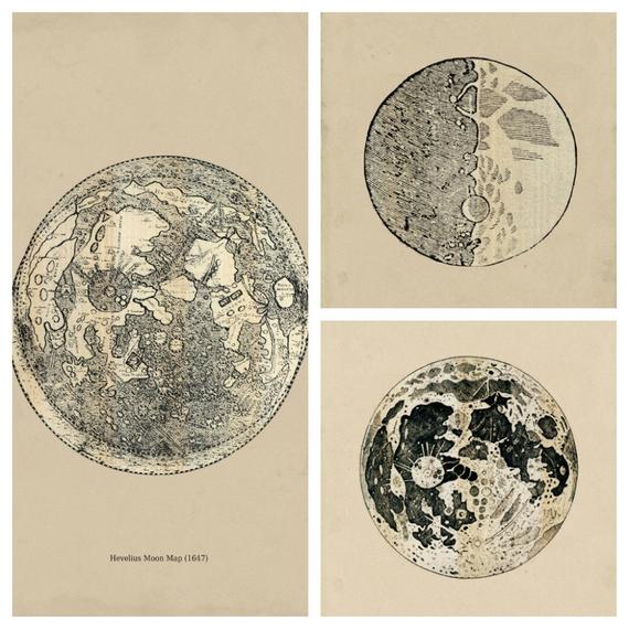 570x570 set of drawings of the moon astronomy print vintage image etsy - Astronomy Drawings