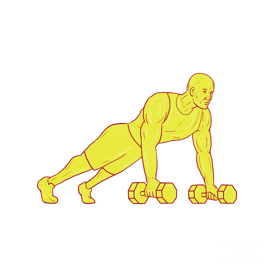 900x900 fitness athlete push up dumbbell drawing digital art - Athlete Drawing